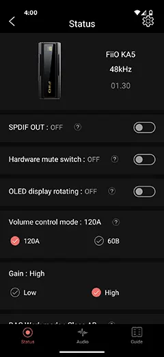 FiiO KA5 Control Home