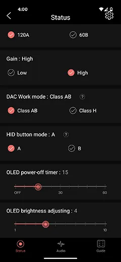 FiiO KA5 Control settings