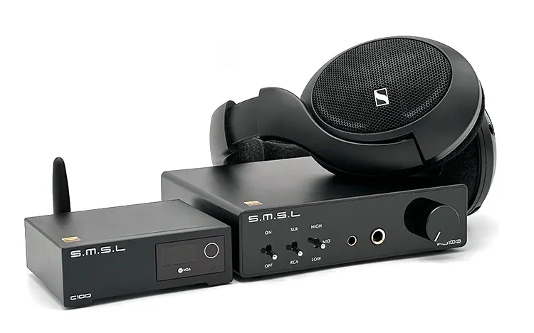 SMSL C100 pairing with headphones and amplifier.