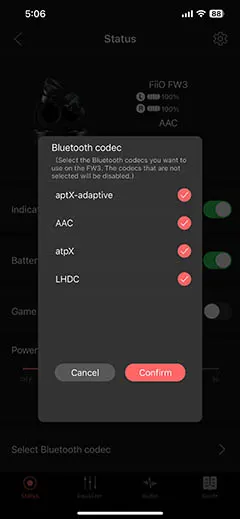 FiiO FW3 control app codecs