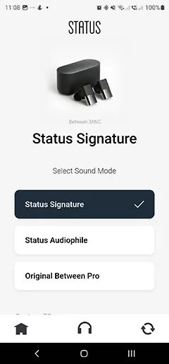 Status Between 3ANC app sound profiles