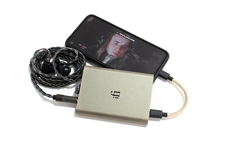 iFi Audio hip-dac 3 paired with IEMs and phone