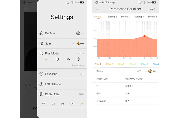 iBasso DX180 Mango player menu and PEQ