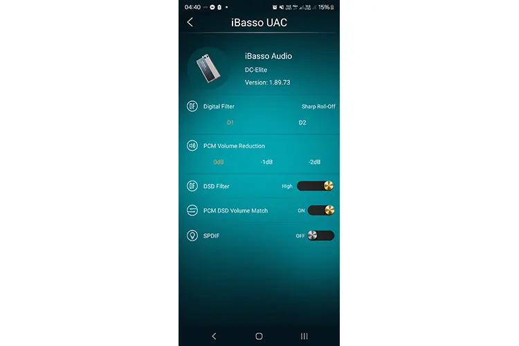 iBasso UAC app home screen