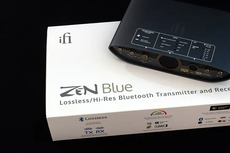 iFi audio ZEN Blue 3 on top of its white box