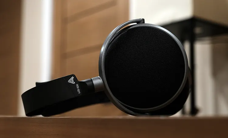 Audeze LCD-S20 on its side on a bench