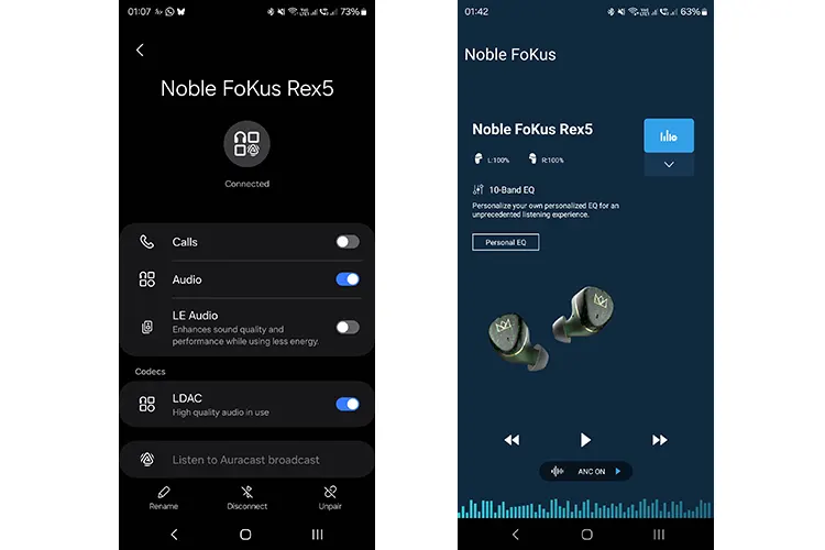 Noble FoKus app BT pairing 2 screenshots