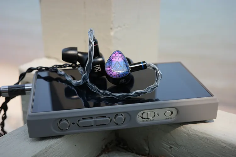 FiiO M21 FiiO with Noble Audio Knight IEMs and cable on top