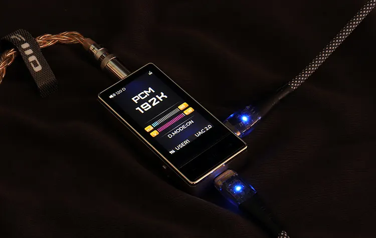 FiiO QX13 connected to 2 USB cables