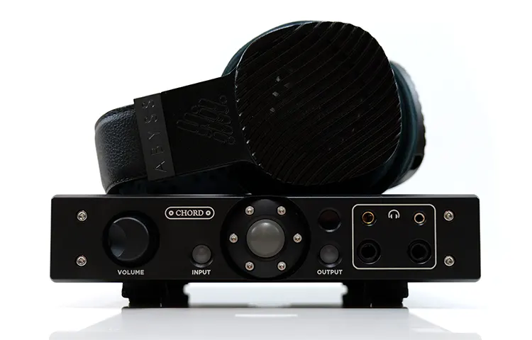 ABYSS JOAL headphones on top of Chord ALTO amplifier