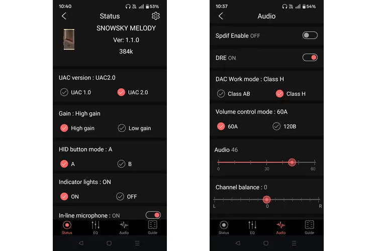 FiiO SNOWSKY Melody FiiO Control app 2 screenshots