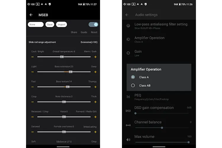 HiBy R6Pro II 2025 MSEB and amplification screenshots