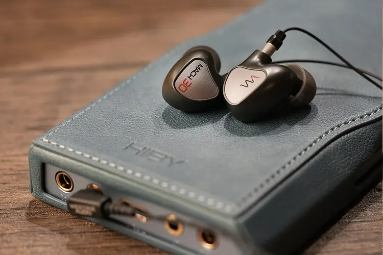 HiBy R6Pro II 2025 upside down with Westone MACH 30 shells on top