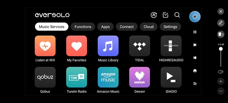 Eversolo Play WiFi services screenshot