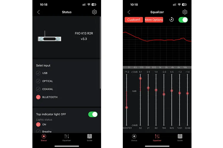 FiiO K13 R2R 2 screenshots of FiiO Control app