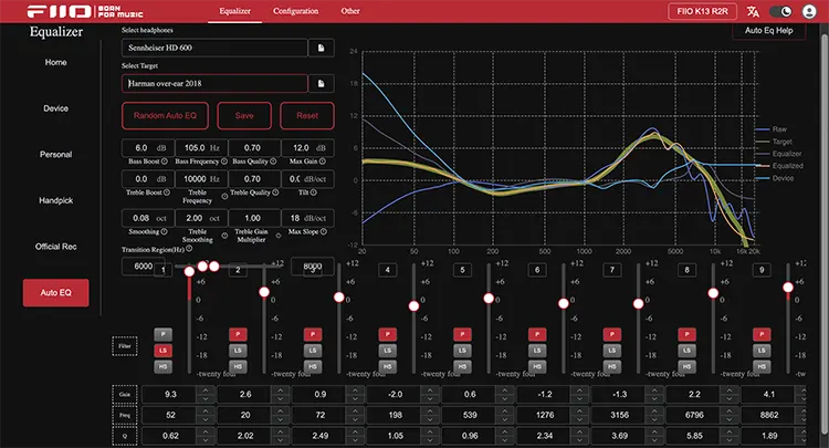 FiiO K13 R2R screenshot of FiiO Control AutoEQ software