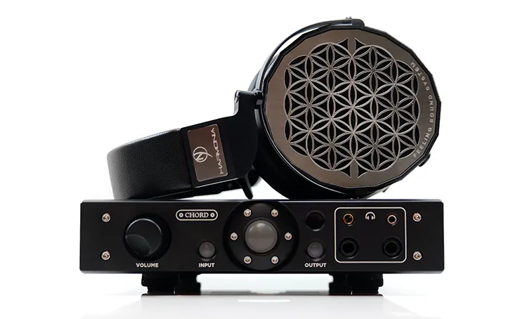 NUR Harmonia headphones on top of Chord Electronics Alto amplifier