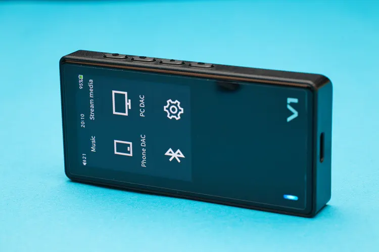 Tempotec V1 on its side with screen turned on