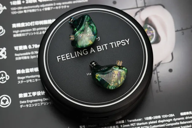 Tipsy M3 IEM shell on top of black carry case