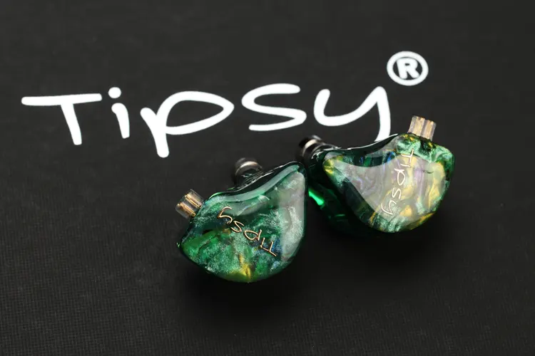 Tipsy M3 IEM shells in green on black branded cloth