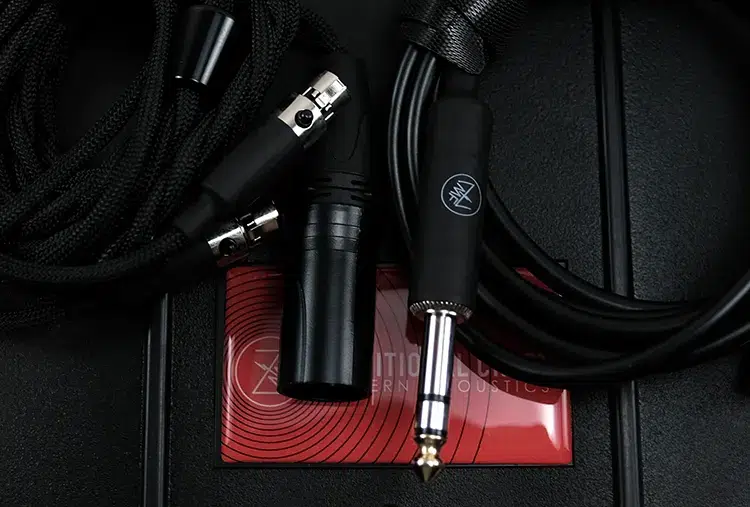 ZMF Headphones Ori 3.0 2 stock cables on black carry case