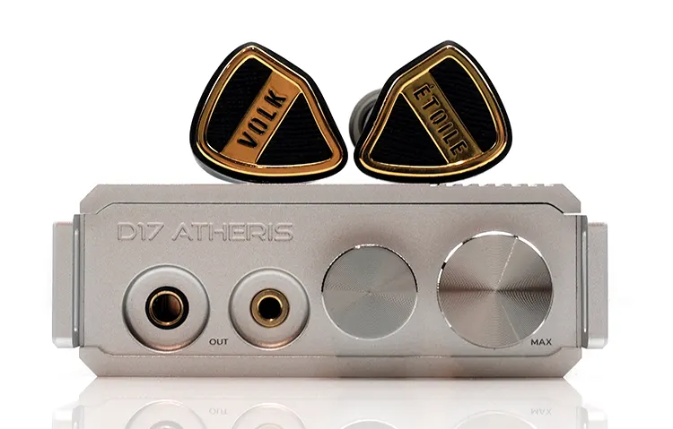 iBasso D17 Atheris front facing with Volk Audio Etoile IEM shells on top