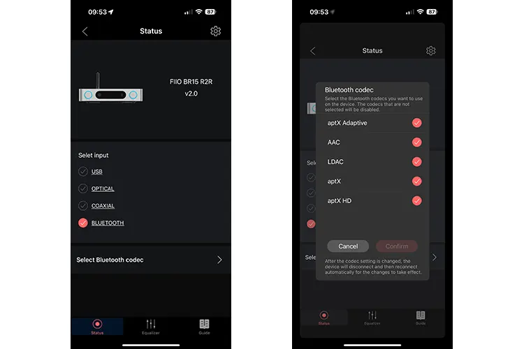 FiiO BR15 R2R Control app 2 screenshots