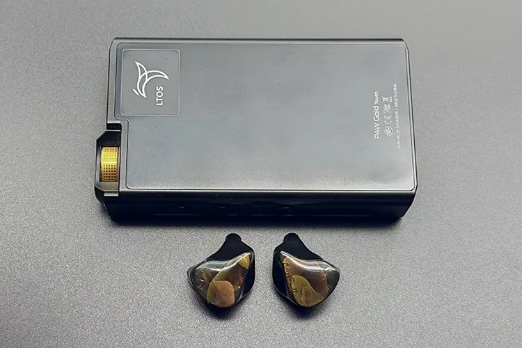 Noble Audio AGIS II shells under the Lotoo PAW Touch Gold DAP