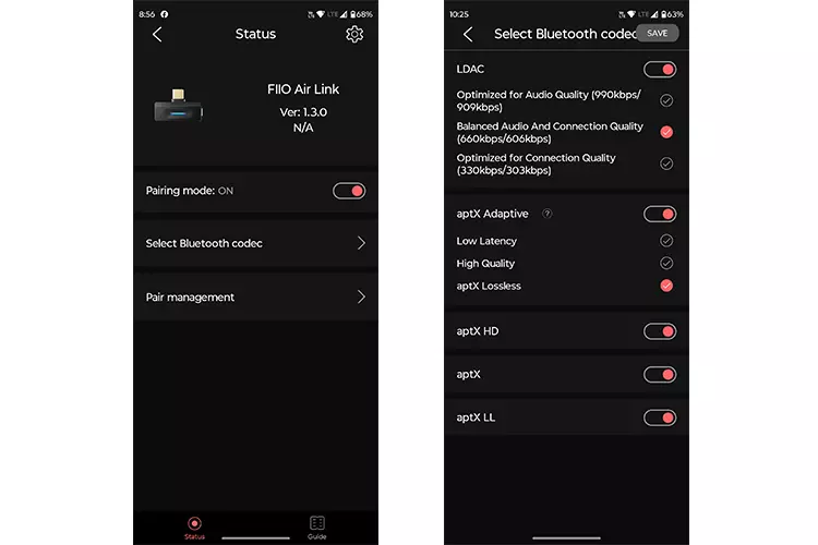 FiiO AIR LINK Control app 2 screenshots