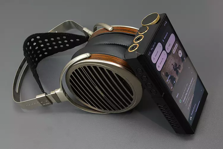 FiiO M27 on top of HIFIMAN Susvara headphones