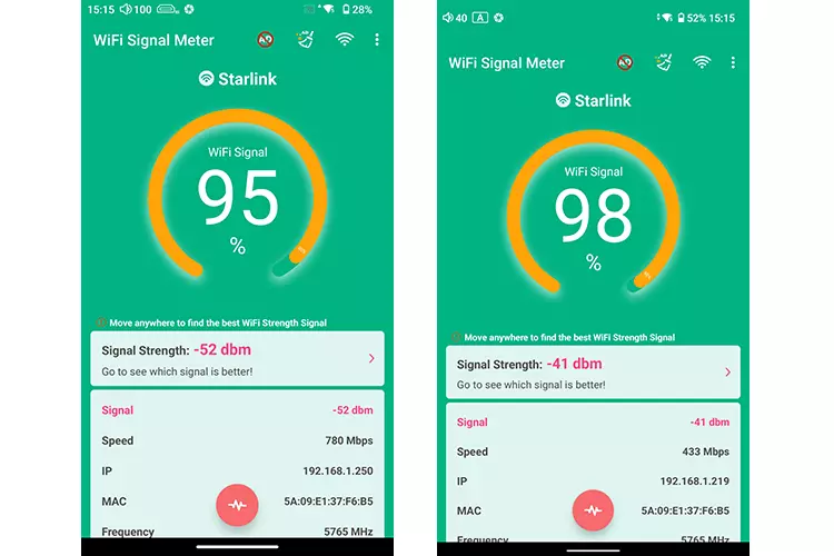 HiBy RS8 II WiFi signal strength versus RS8 screenshots