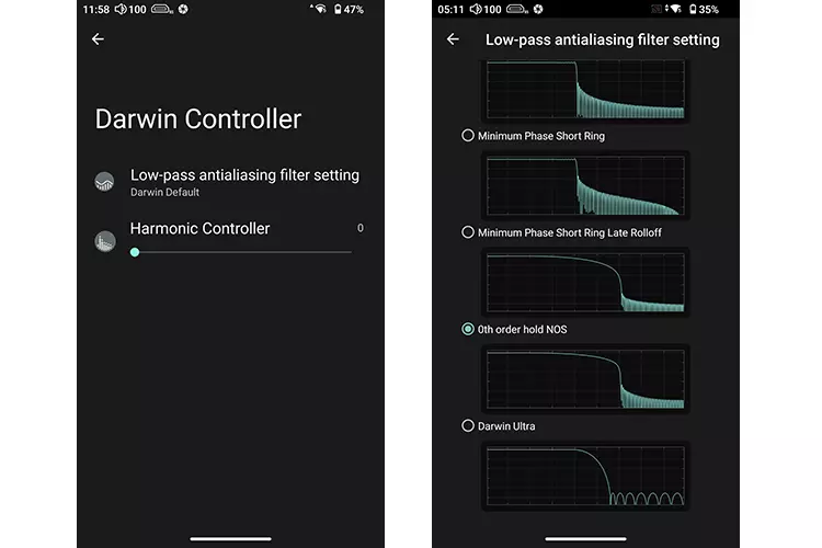 HiBy RS8 II Darwin Controller and filters screenshots