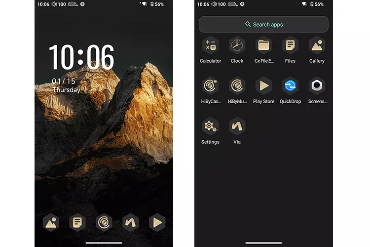 HiBy RS8 II home screen and apps screenshots