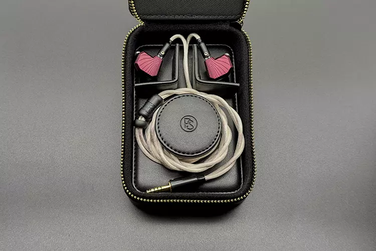 PLUSSOUND SONORA SE IEMs and cable in their leather case
