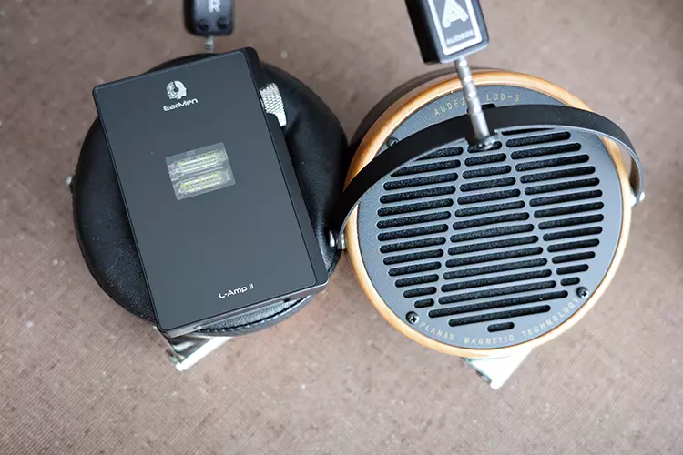 EarMen L-Amp MK2 beside Audeze LCD-3 headphones