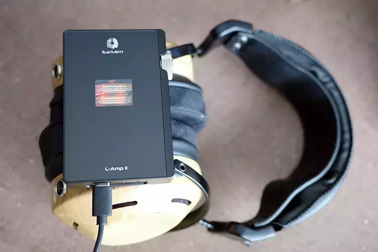 EarMen L-Amp MK2 on top of the ZMF Eikon headphones