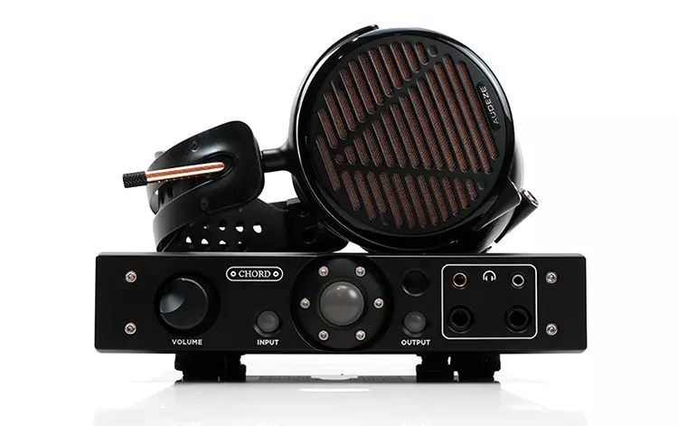 Audeze LCD-5s on top of a Chord Electronics Alto amplifier