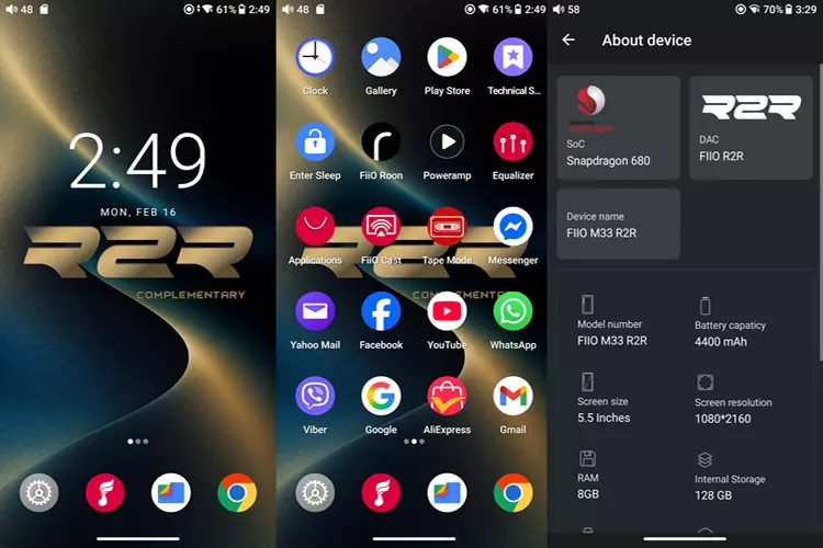 FiiO M33 R2R home and navigation screenshots