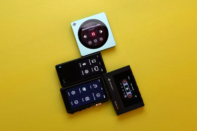 FiiO SNOWSKY DISC beside 3 other DAPs