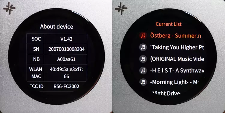 FiiO SNOWSKY DISC software and playlist screens
