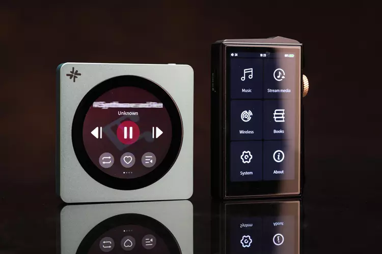 FiiO SNOWSKY DISC upright beside HIdizs x Linsoul AP80 PRO MAX