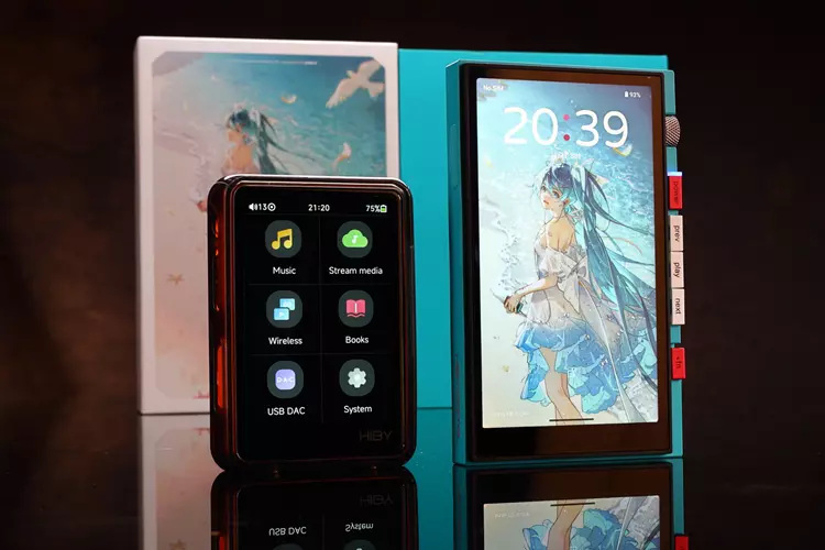 HiBy Digital M500 x Hatsune Miku 4G beside HiBy R3Pro II