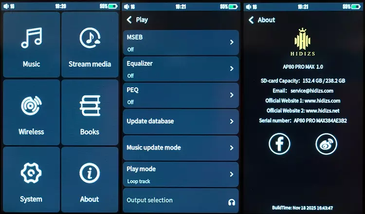 Hidizs AP80 PRO MAX Copper Edition software 3 screenshots
