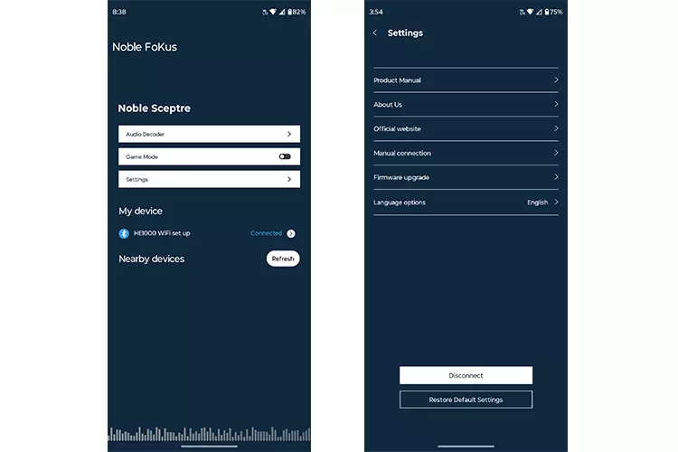 Noble Audio Sceptre FoKus App Controls 2 screenshots