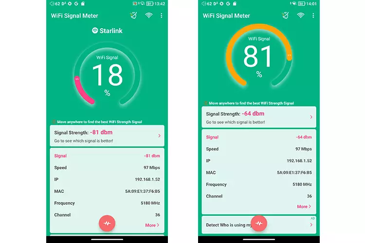 iBasso DX270 WiFi Signal strength 2 screenshots