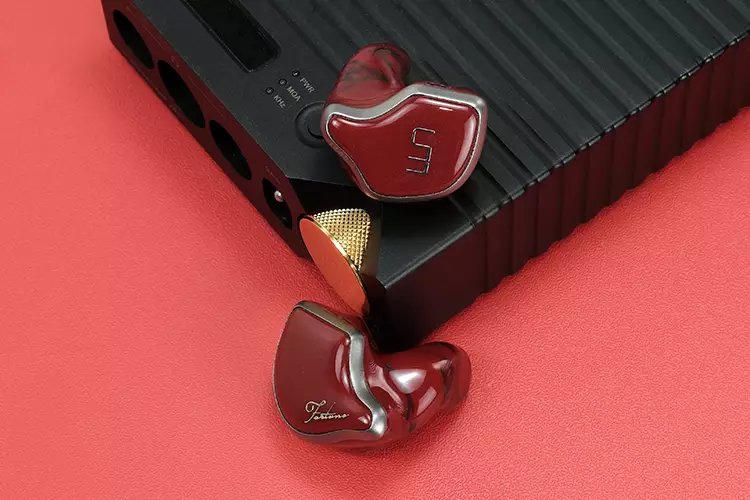 Unique Melody MEST Fortune shells on top of portable amp